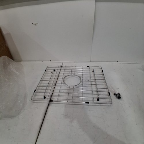 STAINLESS STEEL METAL SINK PROTECTOR GRID WITH CENTER DRAIN - 18.5" X 14.5" - SILVER image 2