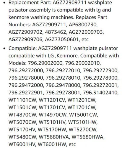 AGITATOR PLATE COMPATIBLE WITH SELECT KENMORE SEARS LG WASHER (SEE PHOTOS) (MODEL: AGZ72909711) image 2