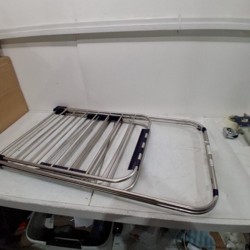 SONGMICS FOLDABLE 2-LEVEL CLOTHES DRYING RACK- ADJUSTABLE HEIGHT - SILVER image 3