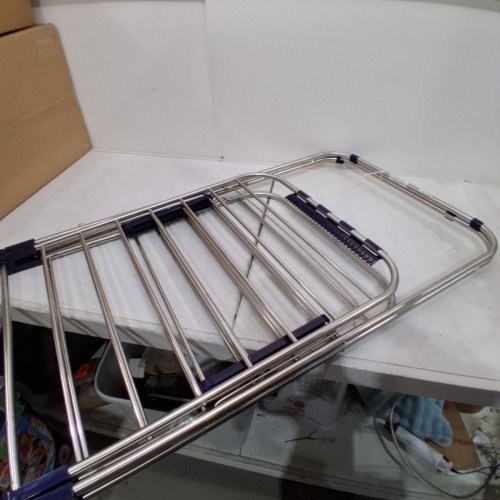SONGMICS FOLDABLE 2-LEVEL CLOTHES DRYING RACK- ADJUSTABLE HEIGHT - SILVER image 5