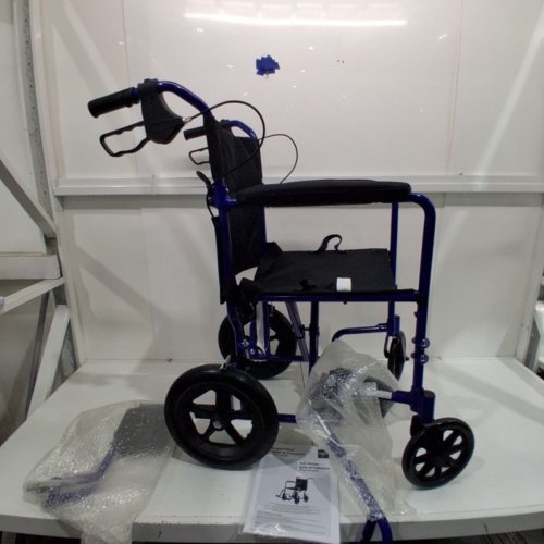MEDLINE ALUMINUM TRANSPORT CHAIR WITH LARGE WHEELS AND BRAKES - 300LB MAX - BLUE (MODEL: MDS808210ABE) image 2