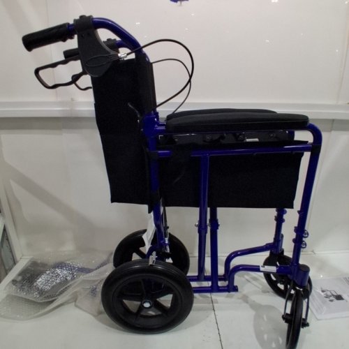 MEDLINE ALUMINUM TRANSPORT CHAIR WITH LARGE WHEELS AND BRAKES - 300LB MAX - BLUE (MODEL: MDS808210ABE) image 4