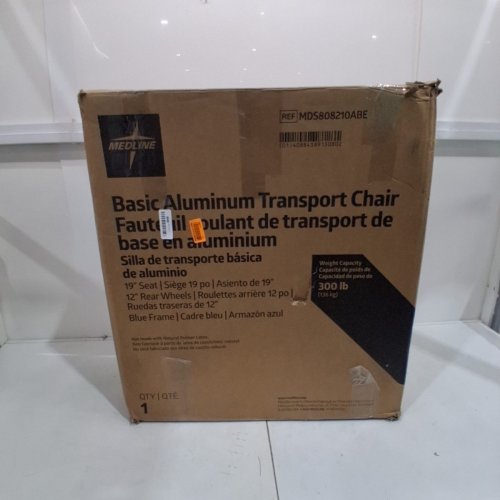 MEDLINE ALUMINUM TRANSPORT CHAIR WITH LARGE WHEELS AND BRAKES - 300LB MAX - BLUE (MODEL: MDS808210ABE) image 6