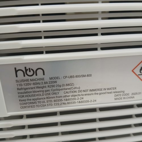 HBN NO ICE NEEDED SLUSHIE FROZEN DRINK MAKER MACHINE WITH 6 PRESET FUNCTIONS - 88 OZ - 220W, 110-120 V - WHITE (MODEL: CP-UBS-800/SM-800) image 5