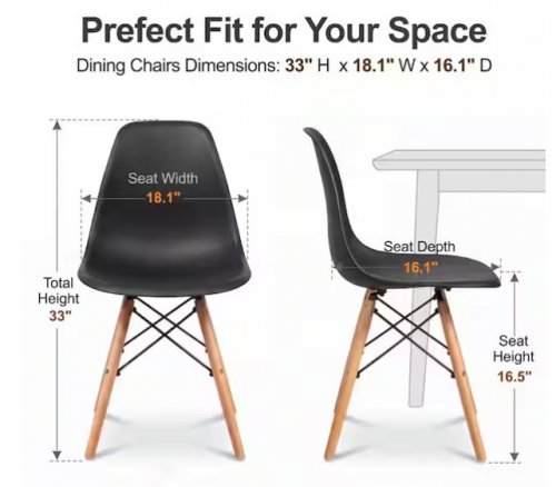 4PK LACOO PLASTIC SHELL SIDE ACCENT CHAIR WITH WOODEN LEGS - 300LBS MAX - BLACK/WOOD - (MODEL: V-LC7000B-4) image 2