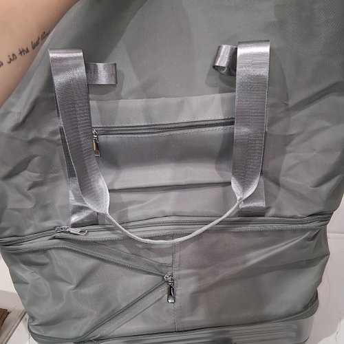 FASHION ROLLING EXPANDABLE DUFFLE TOTE WEEKENDER BAG WITH WHEELS AND TELESCOPIC HANDLE - GREY - (MODEL: QB:/T 1333-2018) image 5