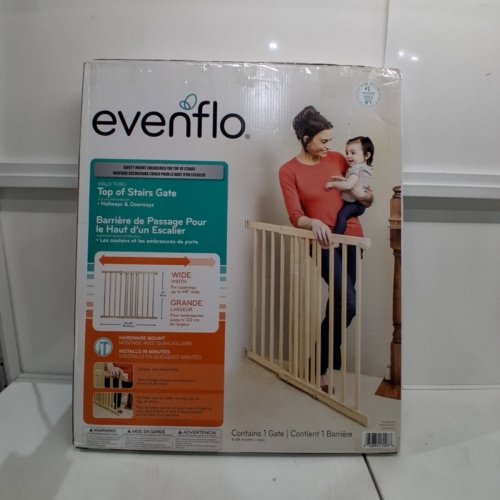 EVENFLO TOP OF STAIRS-STYLE EXTRA TALL GATE - TAN WOOD (MODEL: 10500) image 4