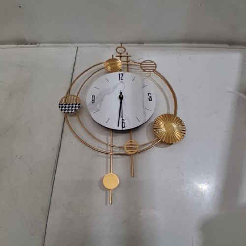 GILACCO SILENT QUARTZ BATTERY OPERATED WALL CLOCK WITH PENDULUM ANALOG - 15.4" X 28" - GOLD/WHITE image 2