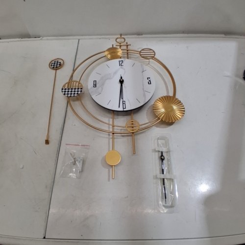 GILACCO SILENT QUARTZ BATTERY OPERATED WALL CLOCK WITH PENDULUM ANALOG - 15.4" X 28" - GOLD/WHITE image 3