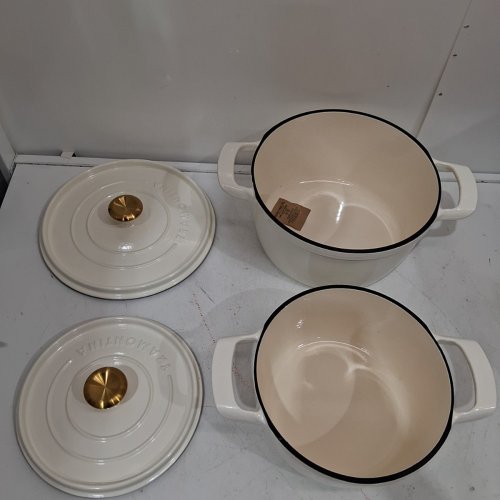 2PC TRAMONTINA ENAMELED CAST IRON ROUND DUTCH OVEN - 4QT / 6QT - OFF WHITE (MODEL: 1829021) image 2