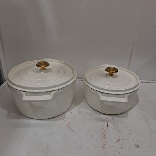 2PC TRAMONTINA ENAMELED CAST IRON ROUND DUTCH OVEN - 4QT / 6QT - OFF WHITE (MODEL: 1829021) image 3