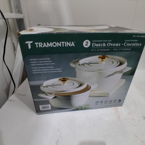 2PC TRAMONTINA ENAMELED CAST IRON ROUND DUTCH OVEN - 4QT / 6QT - OFF WHITE (MODEL: 1829021) image 4