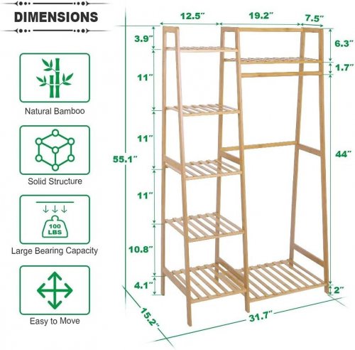 7-TIER BAMBOO GARNMENT RACK STORAGE SHELVES image 2