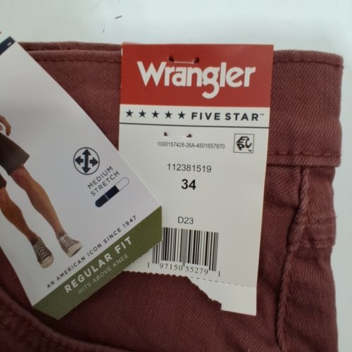 MEN'S WRANGLER STRETCH REGULAR FIT DENIM SHORTS - 34 - BURGUNDY (STYLE: 112381519) image 2