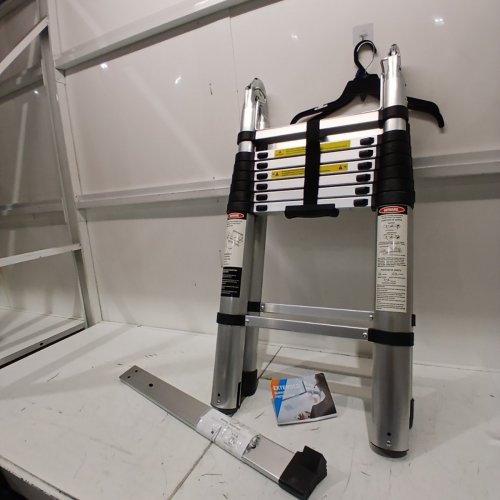 HOSTIC TELESCOPING LADDER HEAVY DUTY ALUMINUM EXTENDABLE LADDER COLLAPSIBLE LOCKING MECHANISM FOR ATTIC HOUSEHOLD USE OUTDOOR WORK - 14.5FT / 330 LBS MAX - GREY / BLACK image 2