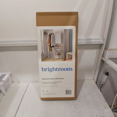 BRIGHTROOM METAL GARMENT RACK WITH MIRROR AND SHELVING - WHITE image 2