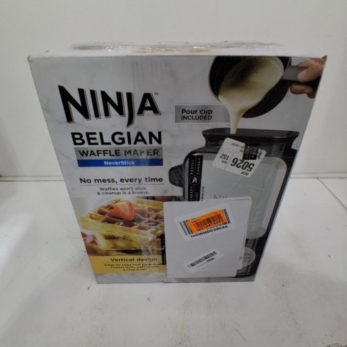 NINJA COUNTERTOP BELGIAN WAFFLE MAKER NEVERSTICK WITH POUR CUP - BLACK/SILVER - (MODEL: BW1000C) image 5