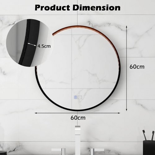 COSTWAY ROUND BATHROOM VANITY MIRROR WITH ANTI-FOG DESIGN - 24" - BLACK (MODEL:BA8046) image 2