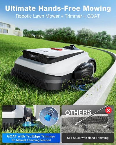 ECOVACS GOAT A3000 LIDAR PRO ROBOTIC LAWN MOWER -7500MAH BATTERY WITH 189W FAST CHARGING, BUILT-IN TRUEDGE EDGE TRIMMER, SMART APP CONTROL -WHITE/BLACK (MODEL: MR2507G) image 3