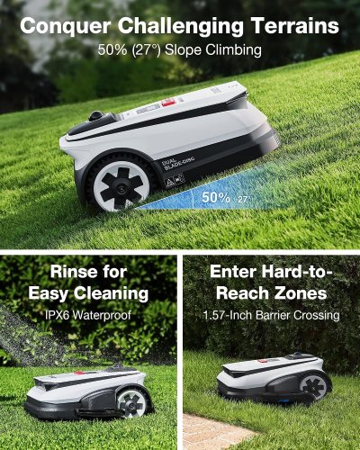 ECOVACS GOAT A3000 LIDAR PRO ROBOTIC LAWN MOWER -7500MAH BATTERY WITH 189W FAST CHARGING, BUILT-IN TRUEDGE EDGE TRIMMER, SMART APP CONTROL -WHITE/BLACK (MODEL: MR2507G) image 6