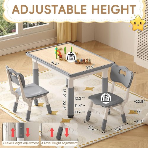 JONUTATO KIDS TABLE AND 4 CHAIRS SET - 31.5" X 23.6" - 300 LBS CAP - GREY image 2