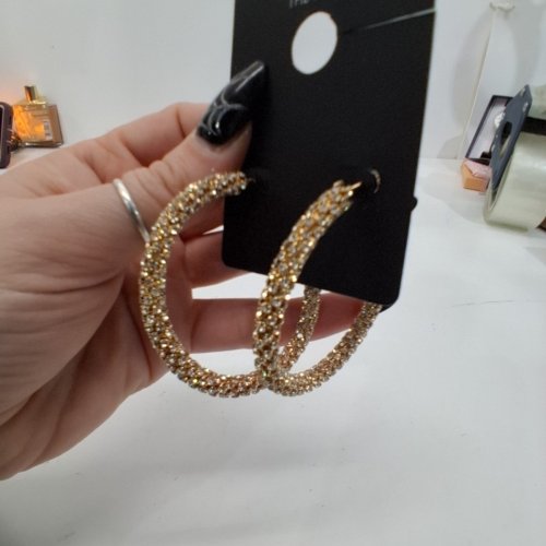WOMENS LOCK THE LABEL LARGE RHINESTONE HOOP EARRINGS - 50 MM- GOLD TONE image 3