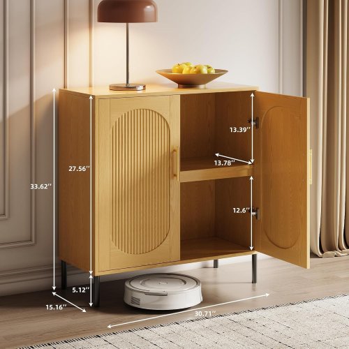 ZENXITY FLUTED WOODEN SIDEBOARD BUFFET STORAGE CABINET - 31" X 15" X 34" - WALNUT - (MODEL: SC-WAL-66320) image 2