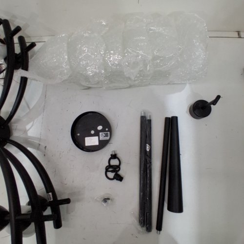 Q&S 6 LIGHT CHANDELIER WITH FROSTED GLASS SHADES - 25.6" X 13" TO 51.18" - E26 SOCKET - BLACK - (MODEL:‎P2030-6BK) image 3