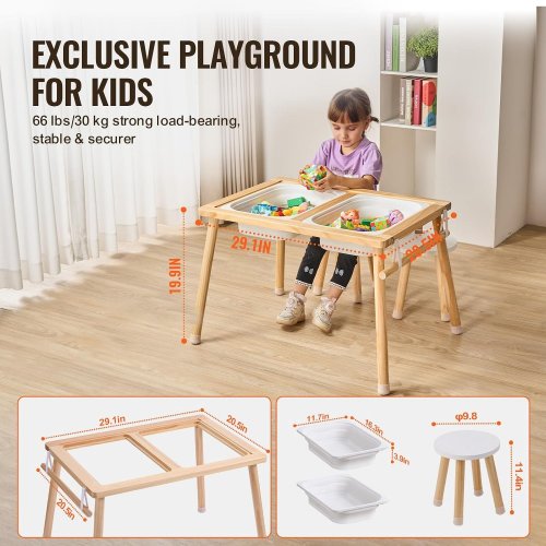 SENSORY TABLE WITH PAPER ROLL HOLDER & STOOLS - 32.1" X 23.6" X 19.9" - WOOD/WHITE (MODEL: JRG-SKU4S) image 2