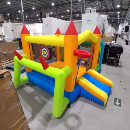 FBSPORT INFLATABLE BOUNCE CASTLE HOUSE WITH 480W BLOWER - 115" X 97" X 70" - BLUE, YELLOW, ORANGE AND MULTICOLOUR (MODEL: HY-2401) image 7