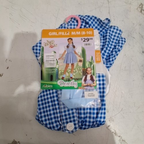 3PC GIRL'S RUBIES WIDARD OF OZ DOROTHY COSTUME - MEDIUM (8-10) - BLUE & WHITE image 2