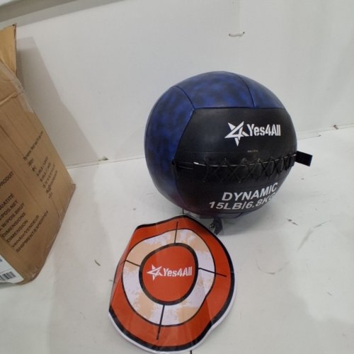 YES4ALL SOFT MEDICINE WALL BALL AND TARGET STICKER - 15 LBS - BLUE / BLACK (MODEL: UNM5) image 3