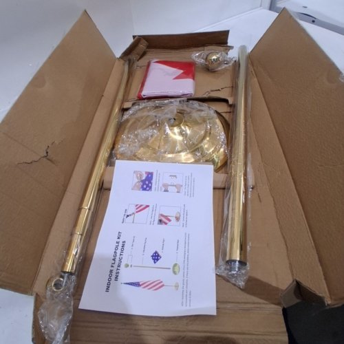 INDOOR ALUMINUM COMMERCIAL CANADIAN FLAGPOLE KIT WITH WEIGHTED & THICKENED BASE - 6FT - 8FT POLE - GOLD/CANADA image 2