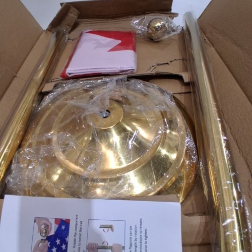 INDOOR ALUMINUM COMMERCIAL CANADIAN FLAGPOLE KIT WITH WEIGHTED & THICKENED BASE - 6FT - 8FT POLE - GOLD/CANADA image 3