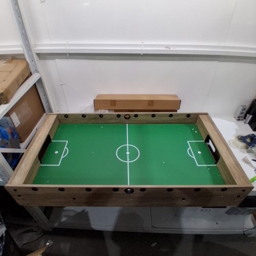 AMAZON BASICS FOOSBALL SOCCER GAME TABLE WITH 4 BALLS AND 2 CUPHOLDERS - 48" - OAK image 5
