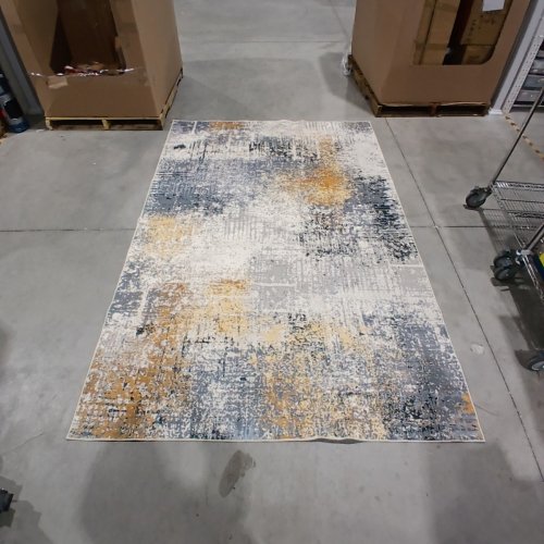 NON SLIP MODERN ABSTRACT AREA RUG - 6FT X 9FT - WHITE/BLACK/GOLD image 2