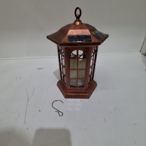 LED HANGING SOLAR GARDEN CANDLE LANTERN -7.5" COPPER image 4