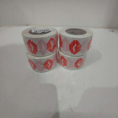 4(500PK) WATERPROOF LIP PRINT ADHESIVE STICKER ROLLS - 1.5" - RED / WHITE image 2