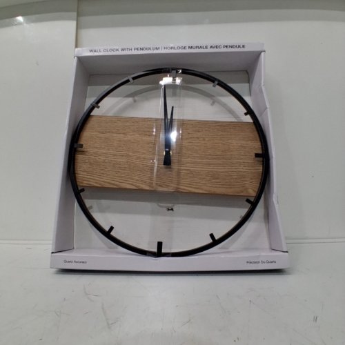 KIERA GRACE MODERN PENDULUM WALL CLOCK - 14" - NATURAL/BLACK (MODEL: HO80125) image 2