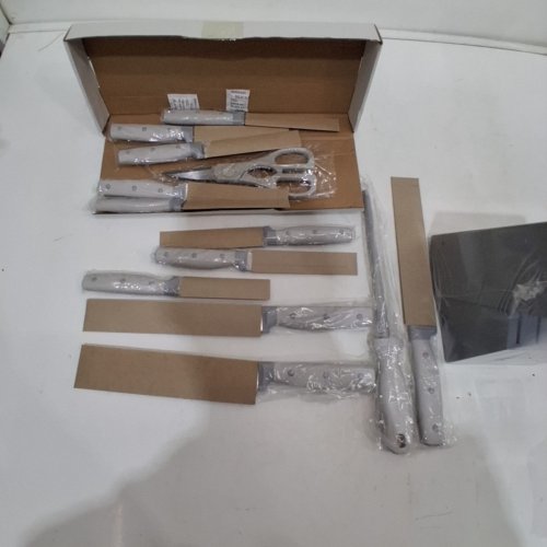 14PC HECEF PREMIUM STAINLESS STEEL KITCHEN KNIFE SET WITH WOODEN BLOCK - GREY image 3