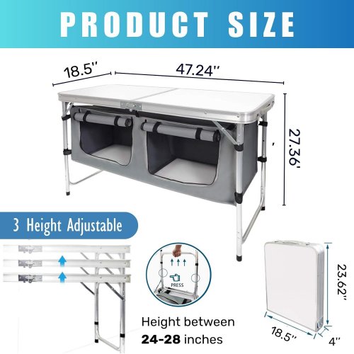 THESEATOR ALUMINUM PORTABLE FOLDING CAMPING TABLE - 4FT - WHITE/GREY (MODEL: CL0108-MZ-CA-WHITE) image 2