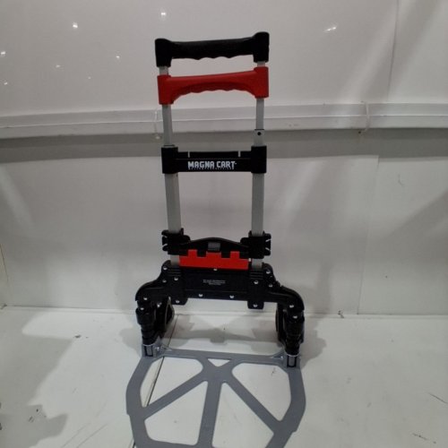 MAGNA ALUMINUM FOLDING PORTABLE HAND TRUCK CART/DOLLY WITH 6 WHEELS, TOTE ATTACHMENT & BUNGIE CORD - 3FT X 15" X 11" - 150LBS CAPACITY - RED/BLACK (MODEL: 1718598) image 2