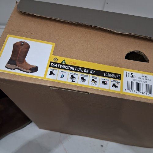 MENS KEEN UTILITY EVANSTON COMPOSITE TOE LEATHER PULL ON WORK BOOTS - SIZE 11.5EE - BLACK/BROWN (STYLE: 1030487) image 2