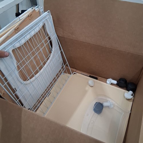 INDOOR 4-SECTION ROLLING CAT VILLA CAGE WITH LITTERBOX - WHITE/LIGHT BROWN - (MODEL: 863519_1) image 4