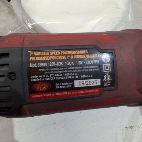 KING CANADA VARIABLE SPEED CORDED ELECTRIC POLISHER/SANDER KIT - 7" / 3000RPM - RED (MODEL: 8369N image 8