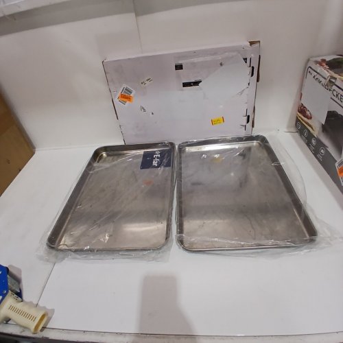 2PK E-FAR RECTANGULAR METAL STAINLESS STEEL LARGE BAKING SHEET SET - 20" X 14" - SILVER image 2