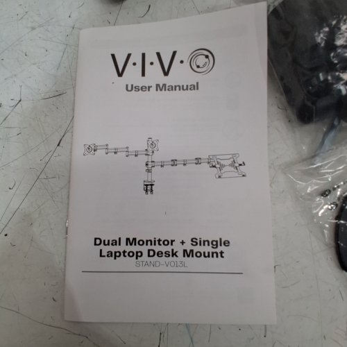 VIVO DUAL MONITOR & LAPTOP DESK MOUNT - FITS SCREENS 13" TO 27" & 10" TO 15.6" LAPTOPS - BLACK (MODEL: STAND-V013L) image 2