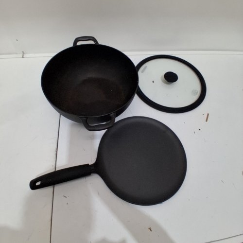 3PC TRAMONTINA PRE-SEASONED CAST IRON SET - 7QT (11") - BLACK (MODEL : 1901865) image 2