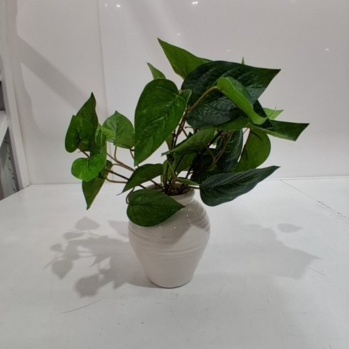 MAINSTAYS ARTIFICIAL POTHOS PLANT IN POT - 12" - GREEN AND WHITE image 3