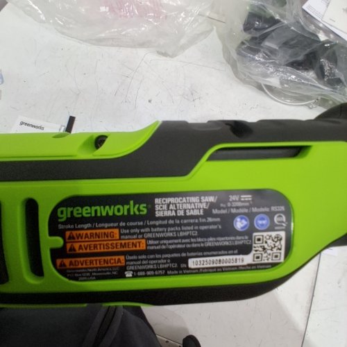 GREENWORKS CORDLESS RECIPROCATING SAW *TOOL ONLY*- 24 V - GREEN AND BLACK (MODEL: RS126) image 3